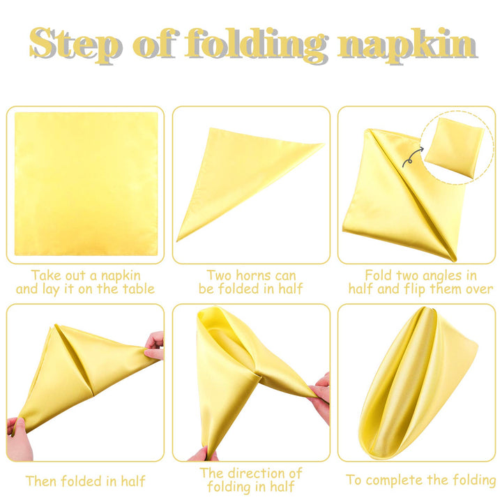 ANECO 12 Pieces Satin Napkins Soft Dinner Napkins Square Table Napkins 17 x 17 Inches for Restaurant Weddings Party Dinner Decoration (Pastel Yellow)
