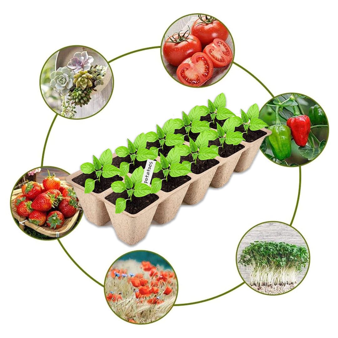 24 Packs Peat Pots Seed Starter Tray, 240 Cells Biodegradable Seedling Pots Germination Trays, Organic Plant Starter Kit with 40 PCS Plant Labels