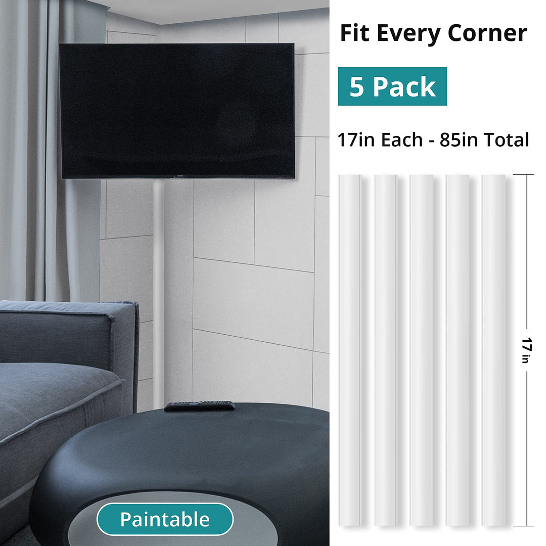 Corner Cable Concealer, 85-inch Corner Cord Cover, Large Capacity Corner Duct, Paintable Cable Management Channel for Floor Baseboard, Ceiling, Wall Corner - 5 X L 17in