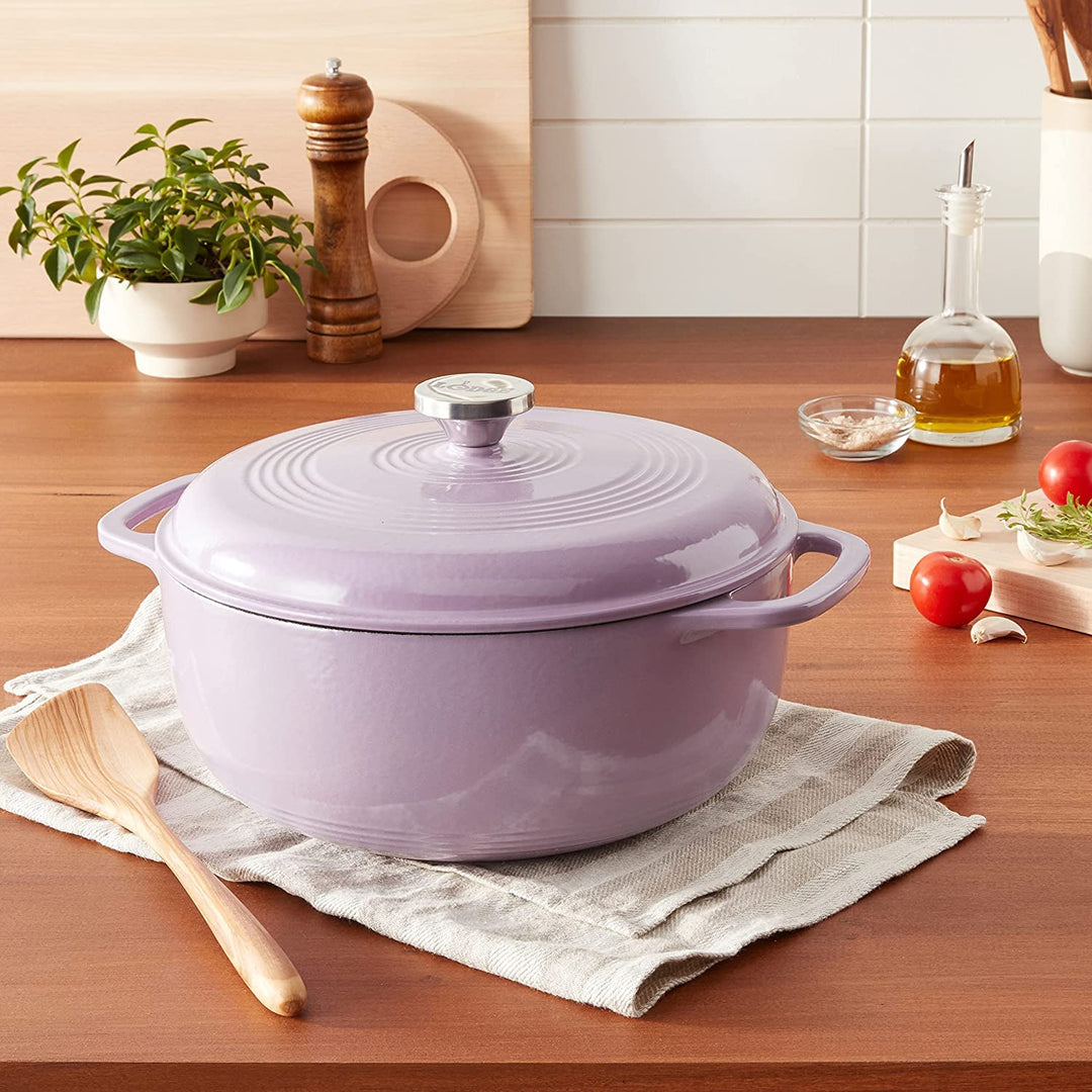 3 Quart Enameled Cast Iron Dutch Oven with Lid – Dual Handles – Oven Safe up to 500° F or on Stovetop - Use to Marinate, Cook, Bake, Refrigerate and Serve – Lilac
