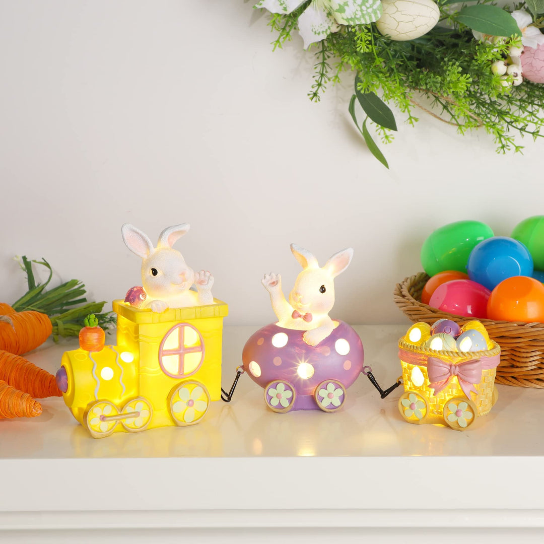 Thanksgiving Table Decorations Resin Pumpkin Turkey Carriage Train with LED Lights, Turkey Tabletop Centerpieces Fall Harvest Decor for Home Kitchen