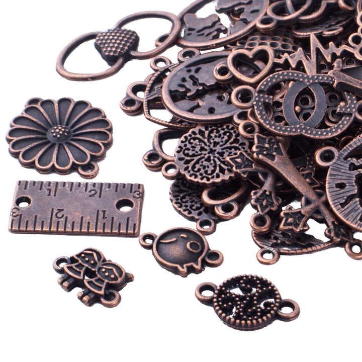 100g Red Copper Charms Connectors Tibetan Flower Heart Cross Charms Pendants Beads Connector Jewelry Connector Charms Craft Supplies for DIY Bracelet Necklace Making Findings