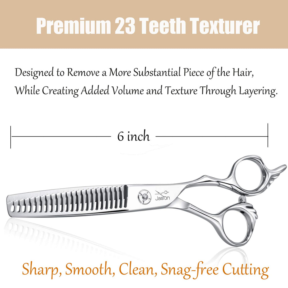 6 Texturizing Hair Scissors, 23 Teeth Hair Texture Shears Professional Blending Hair Thinning Scissor for Barber, Hairdresser, Stylist, Women and Men, Japanese 440C Stainless Steel