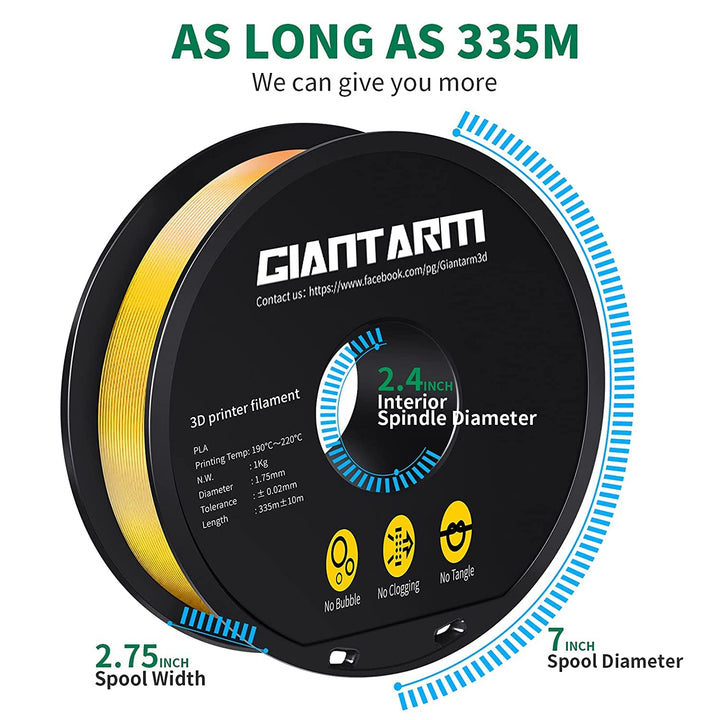 3D Printer Filament, Yellow Pla Filament, 1Kg(2.2lbs) Spool, 1.75mm Dimension Accuracy +/- 0.03mm, 3D Printing Filament