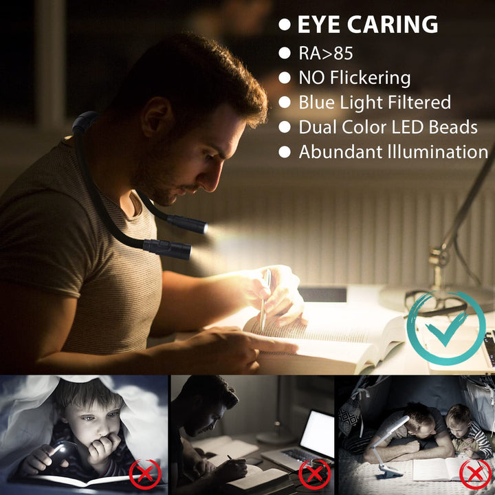 Book Light for Reading in Bed at Night, USB Rechargeable, 360° Flexible Arm, 3 Modes Multiple Brightness LED Reading Lights for Knitting, Repair,Travel, Camping (Black)
