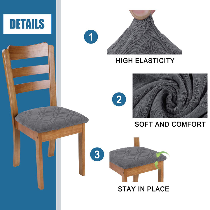 Seat Covers for Dining Room Chairs Stretch Jacquard Chair Seat Covers Set of 6, Removable Washable Upholstered Chair Seat Protector Cushion Slipcovers for Kitchen, Office(Jacquard Grey2)