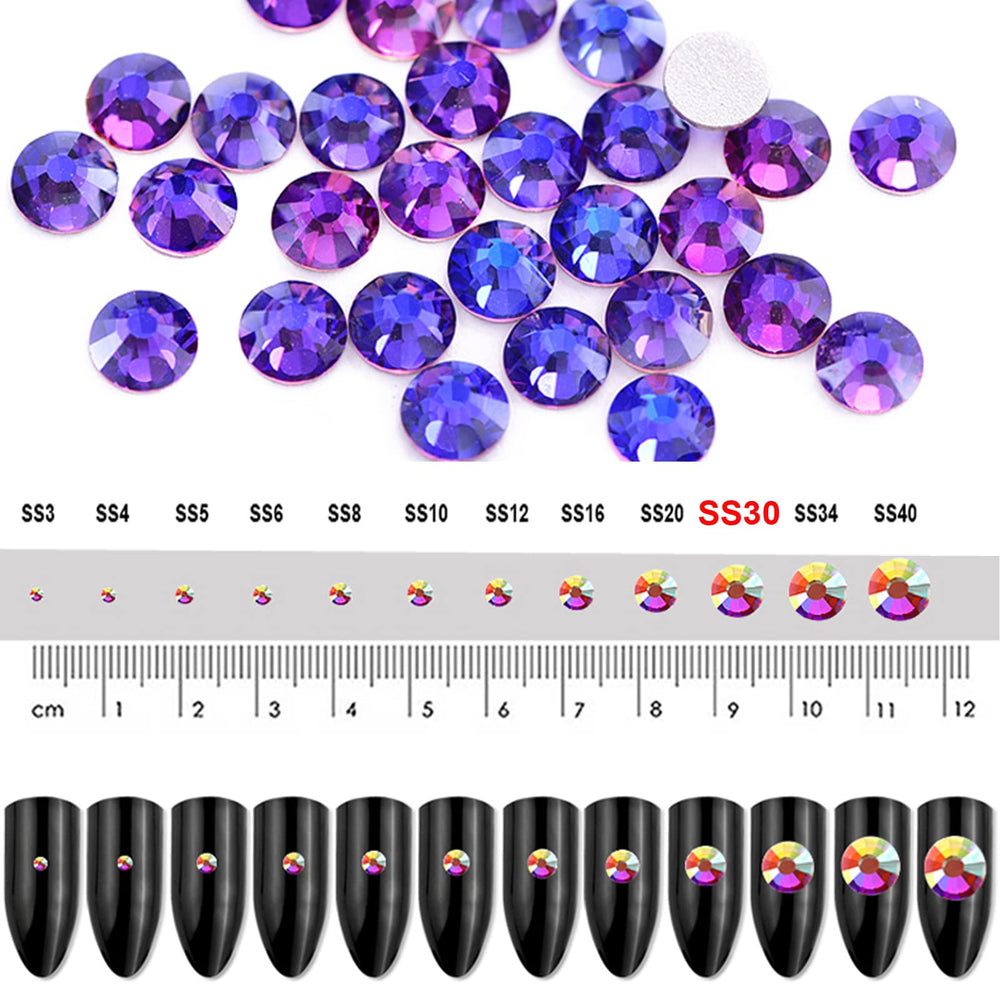 288 Pieces SS30 Flatback Rhinestones, 6.5MM Flatback Crystal Rhinestones for Craft Nails Dance Costumes, Non Hotfix Rhinestones (Purple Velvet)