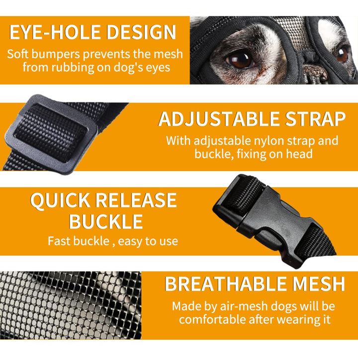 Short Snout Dog Muzzle, Breathable Mesh Flat Faced Muzzle for French Bulldog Shih Tzu and Pug,Mask Bulldog Muzzle for Biting Chewing Licking