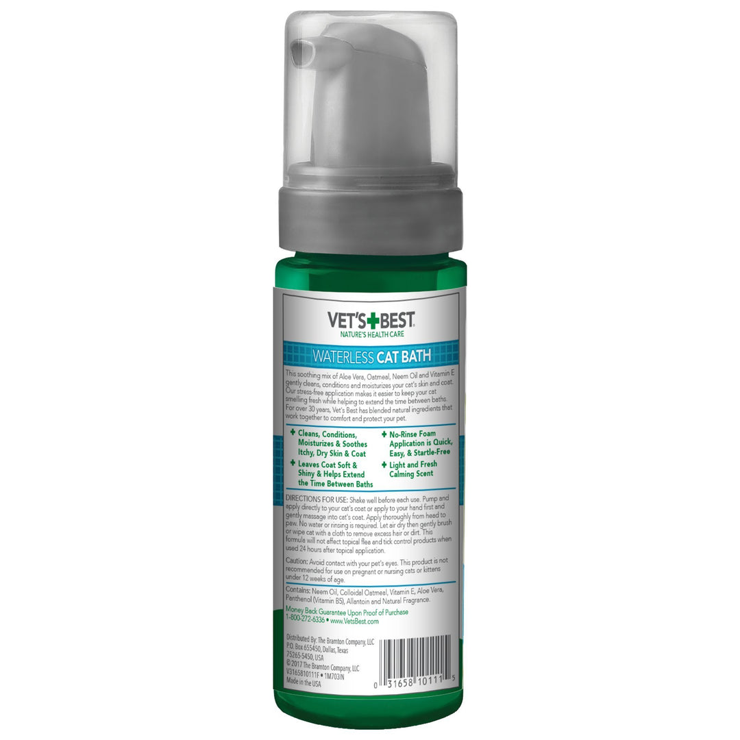 Vet's Best Waterless Cat Bath, No Rinse Waterless Dry Shampoo for Cats, Veterinarian Formulated Cat Shampoo, Kitten Shampoo, 4 oz
