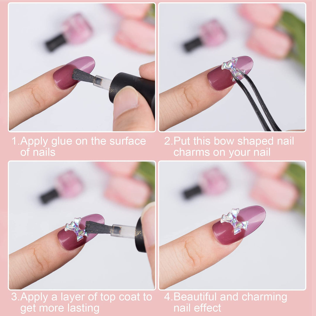 210pcs Bow Nail Decoration, 3D Nail Charm Decals Resin Crystal Stickers Accessories for Nail Art Design, DIY Jewels Supplies, Scrapbooking Craft (14 Styles, 15pcs/Design)