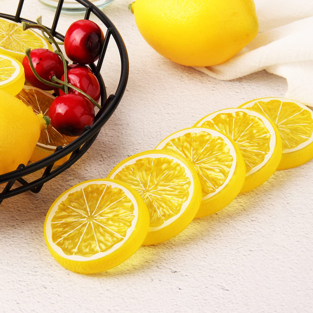 20pcs Mini Simulation Fruit Lemon Slices,Fake Artificial Plastic Fruit Model Decorative Wedding Ornament Festival Decoration,Photography Props,Basket Display Filler Fruit (Yellow)