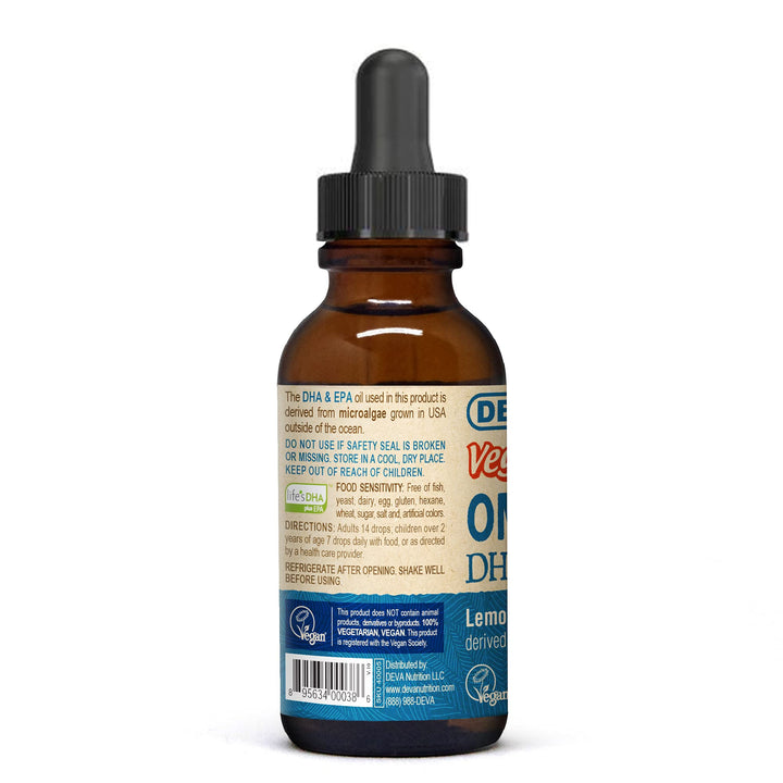 Deva Nutrition Vegan Liquid DHA EPA Herbal Supplement Lemon Flavor 2 Ounce
