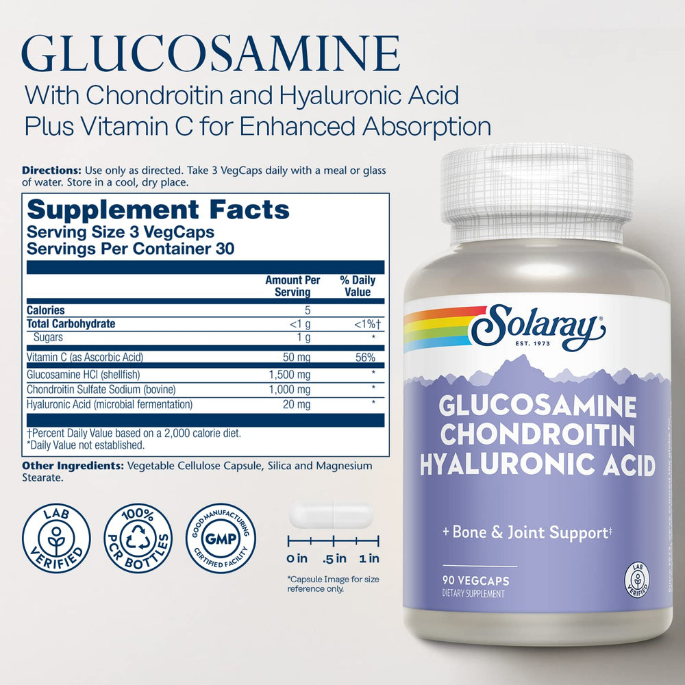 Glucosamine Chondroitin and Hyaluronic Acid, 1500mg/1000mg/20mg 90 Capsules