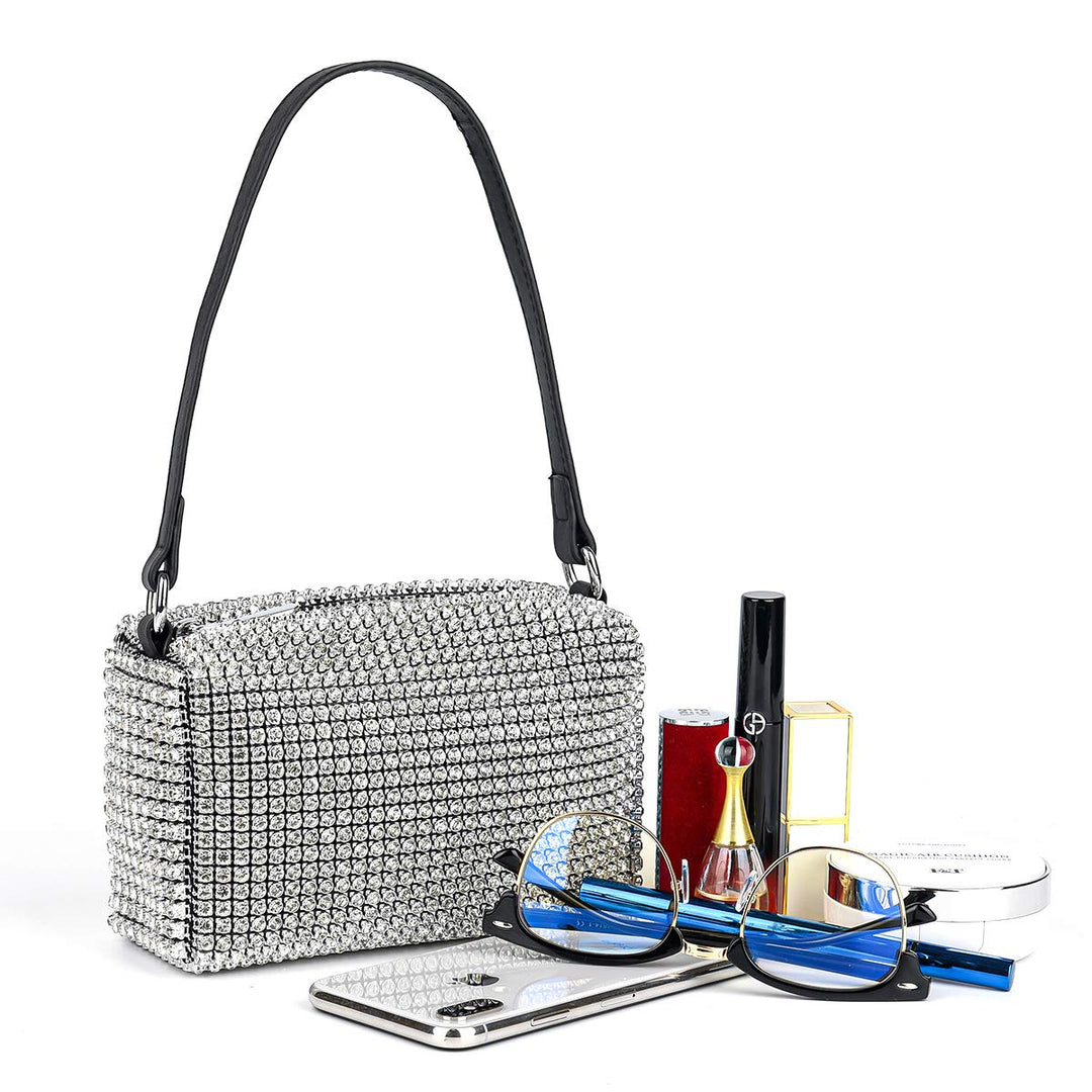 Bling Bling Crystals Evening Clutch Bag for Women Girls Sparkling Crossbody Bag Wedding Prom Party Club Purses Handbags White Diamonds