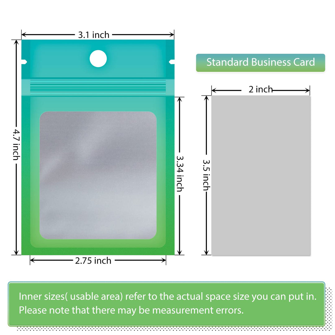 Funfery 100 Pack Resealable Bags Smell Proof Bags for Food Storage,Clear Cute Mylar Bags for Small Business Foil Pouch Ziplock Packaging Bags for Sample Jewelry Eyelash Gloss(Blue Green,3.1×4.7in)