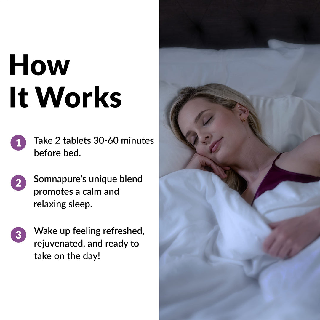 Somnapure Drug-Free Sleep Aid for Adults for Occasional Sleeplessness with Melatonin & Valerian, Non-Habit-Forming Sleeping Pills, Fall Asleep Faster, Wake Up Refreshed, 60 Tablets