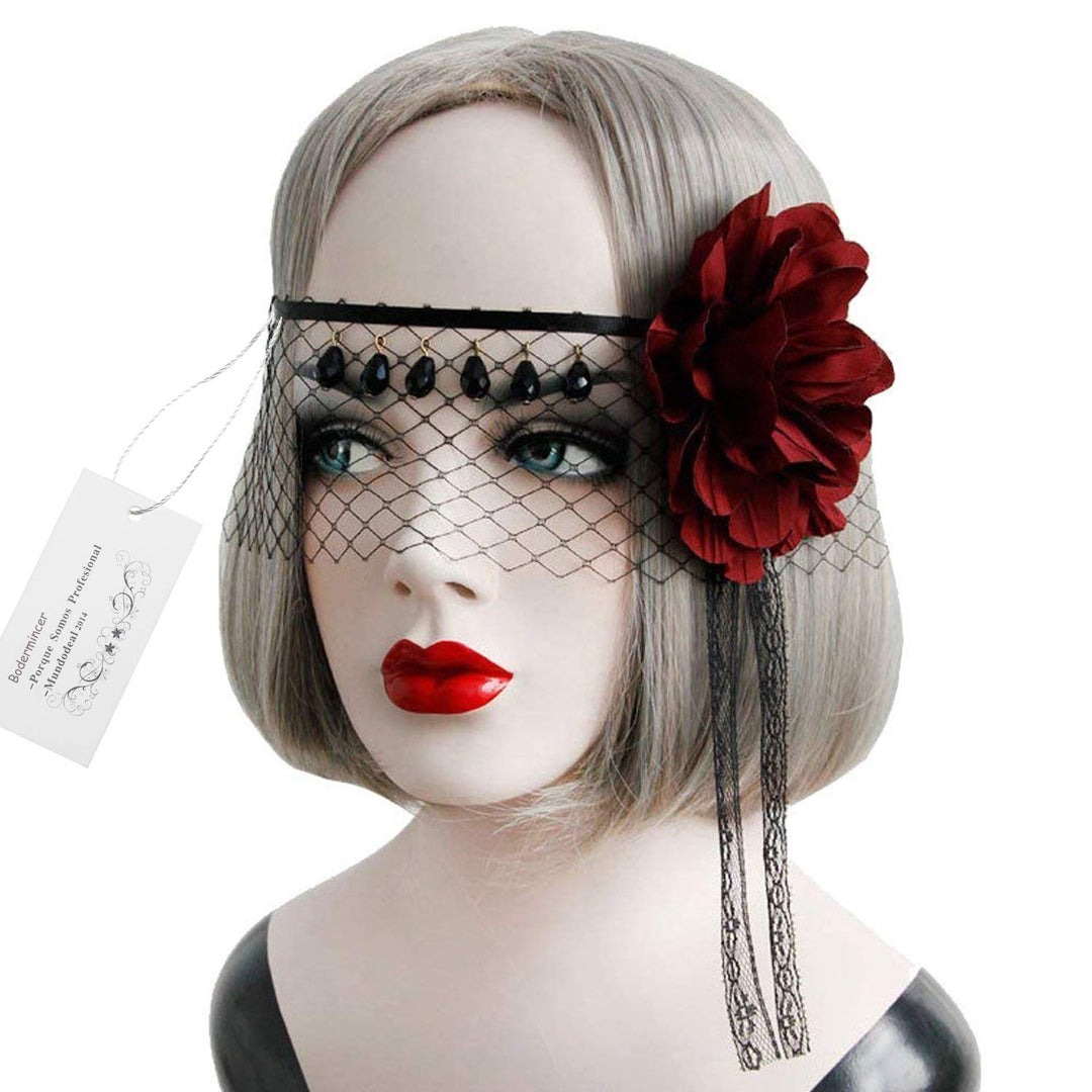 Scala New Halloween Girls Women Hot sales Black Sexy Lady Lace Mask With Red Rose Flower Cutout Eye Mask for Masquerade Party Fancy Dress Costume (Black)