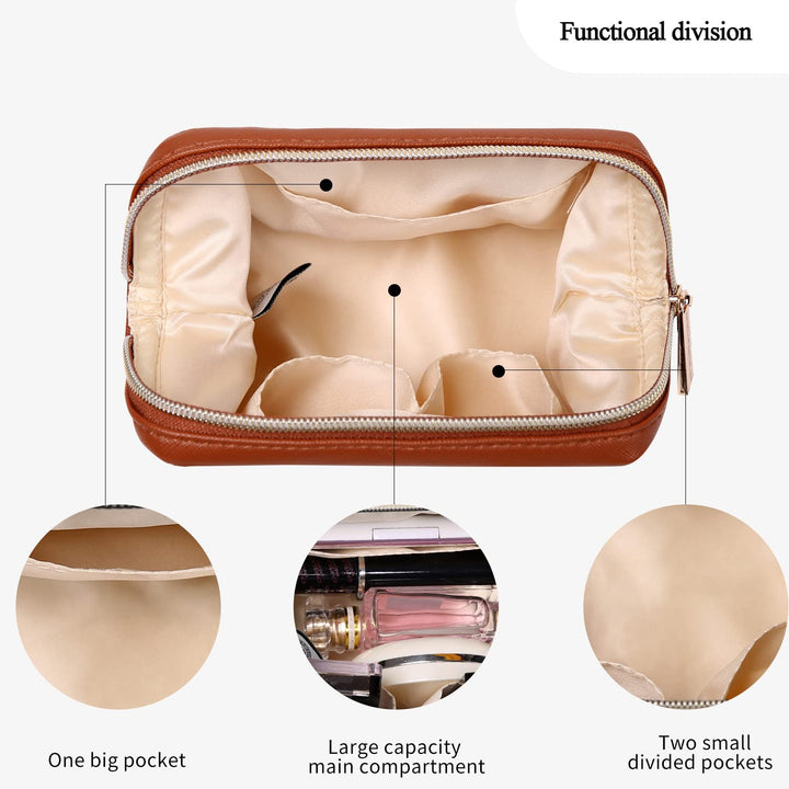 Angelina's Palace Vegan Leather Waterproof Travel Cosmetic Bag Toiletry Organizer Makeup Pouches(bran)