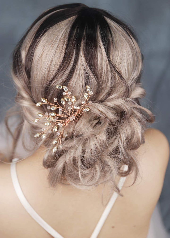 FXmimior Wedding Headpiece Crystal Rhinestone Hair Comb Hair Accessories for Bridal Bridesmaid Women (rose gold)