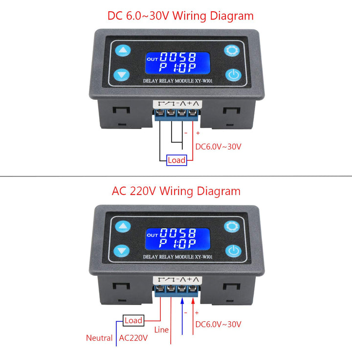 Delay Relay Module, DC 6-30V Timer Relay 12V 24V 0.01s-9999min 50mA Digital Timer Cycle Delay Switch Module AC 220V Power On-Off Controller with LCD Display Switch Button Case