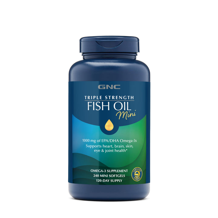 Triple Strength Fish Oil Mini Omega 3 Supplement, 1000mg EPA and DHA, Supports Heart, Brain, Skin, Eye and Joint Health, 240 Mini Softgels