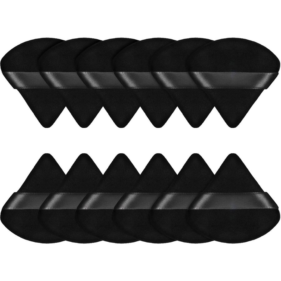 Fiber Triangular Makeup Puffs, 12 Pieces, Black, Soft Reusable Face Cosmetic Tools for Foundation, Powder, Blush, Concealer & More