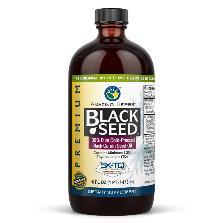 Premium Black Seed Oil - Cold Pressed Nigella Sativa Aids in Digestive Health, Immune Support, Brain Function, Joint Mobility, Gluten Free, Non GMO - 16 Fl Oz