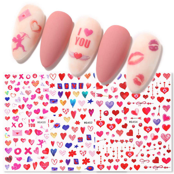 Valentine’s Day Nail Stickers 3D Self Adhesive Nail Decals 6 Sheets Valentines Nail Art Stickers for Women Heart Red Lips Nail Decals for Girls Nail Art Decorations Manicure Tips Accessories