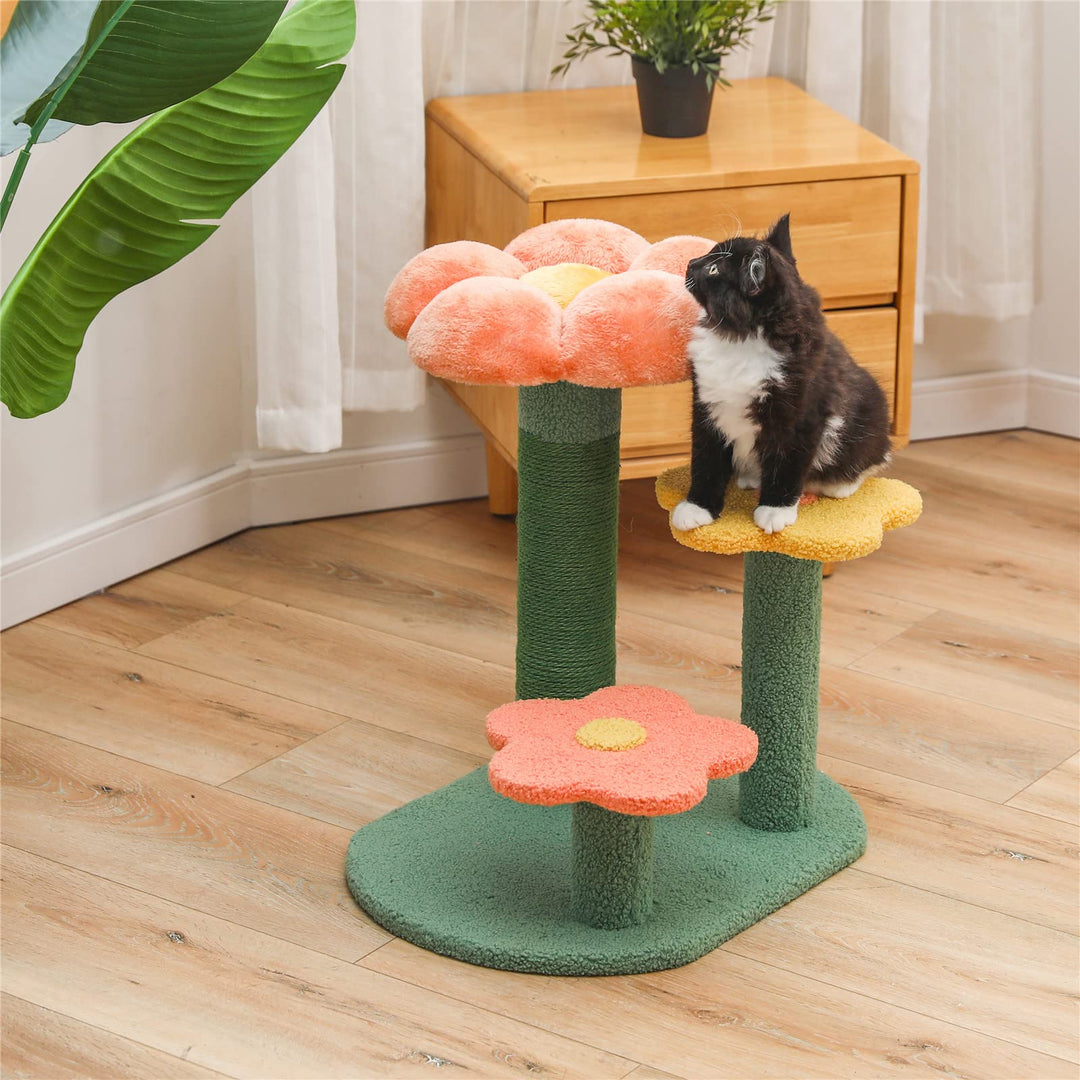 Flower cat Tree Activity with Scratching Post Pink - Small Indoor Cats Tower Natural sisal Scratcher Climbing Cute cat Tree