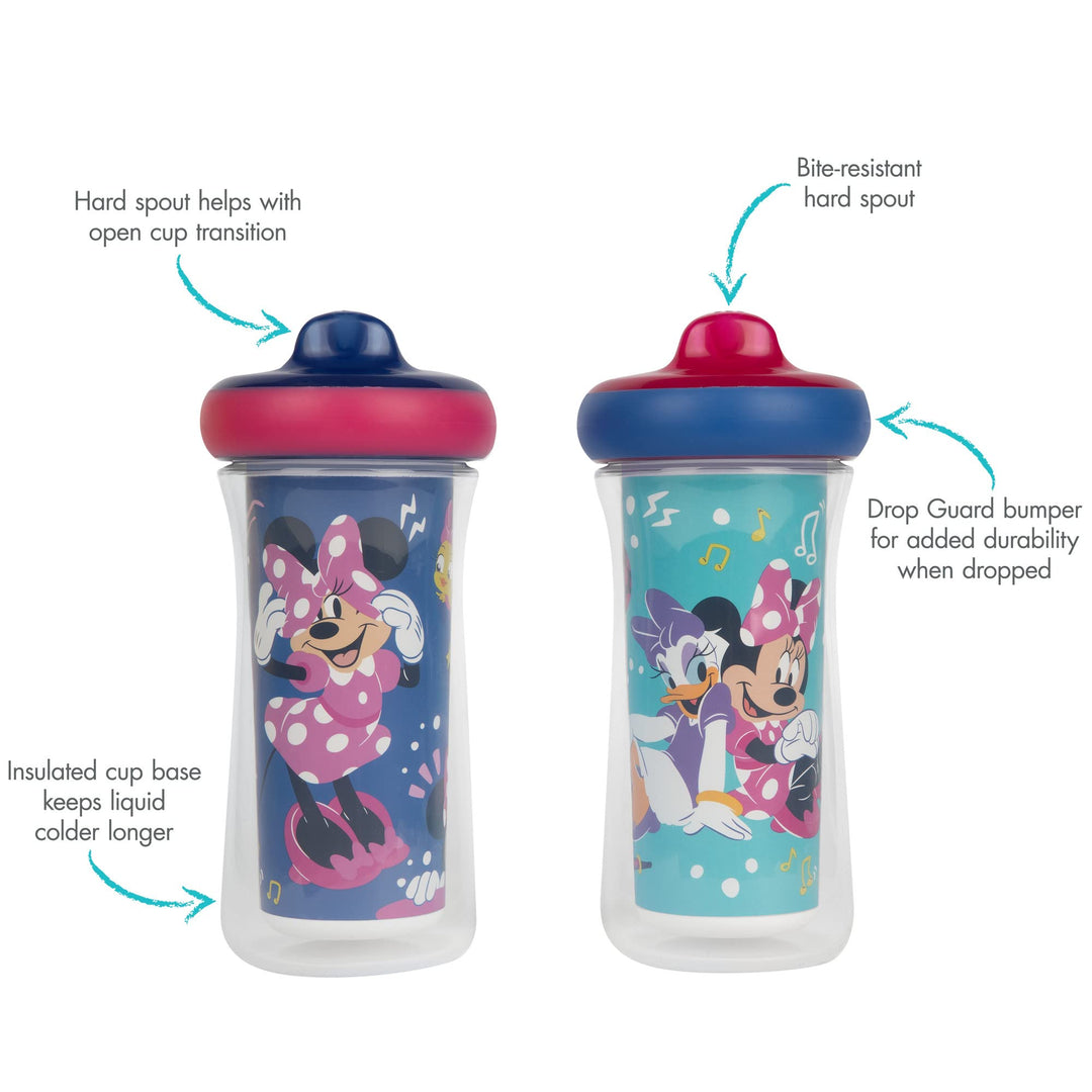 Disney Minnie Mouse Insulated Sippy Cups - Insulated Toddler Cups with Bite-Resistant Hard Spout - 9 Ounces - 2 Count