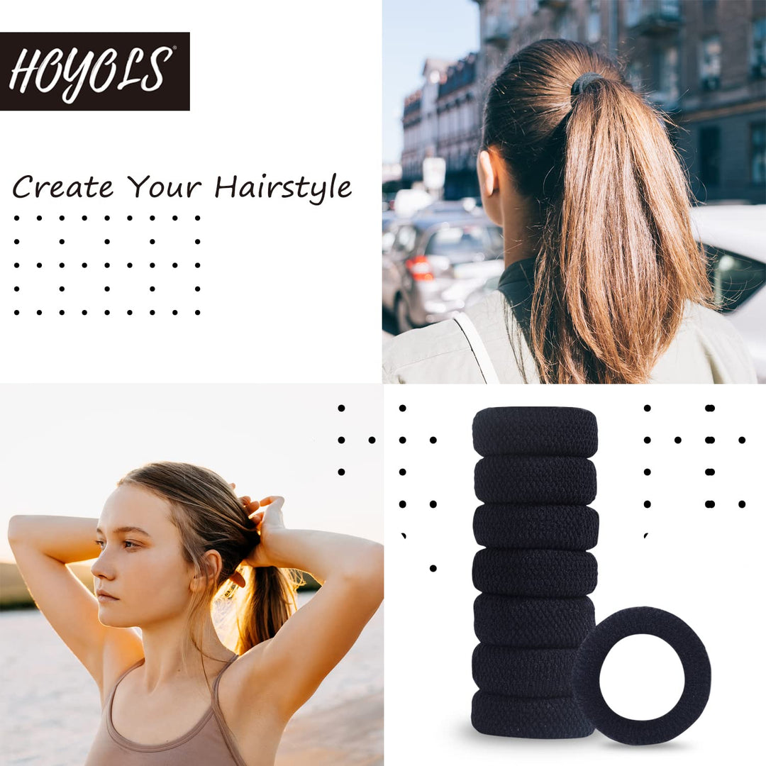 Large Black Hair Ties for Thick Hair, Soft Strong Ponytail Holder Seamless Hair Bands Cotton No Damage Scrunchies for Women Girls No Damage Headband (Black)