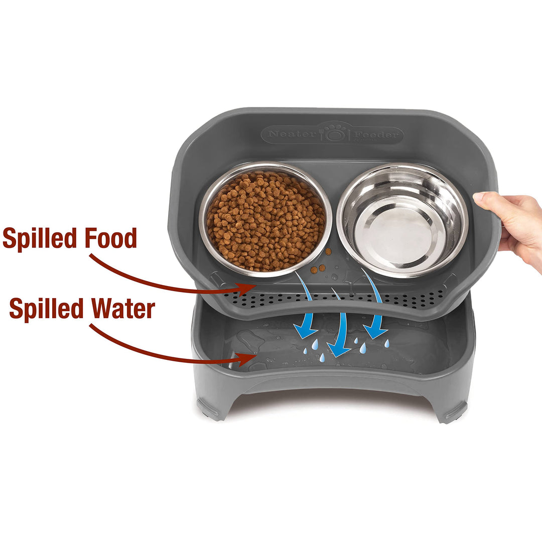 - Express Model - Mess-Proof Dog Bowls (Medium/Large, Gunmetal Grey) – Made in USA – Elevated, No Spill, Non-Tip, Non-Slip, Raised Stainless Steel Food & Water Pet Bowls