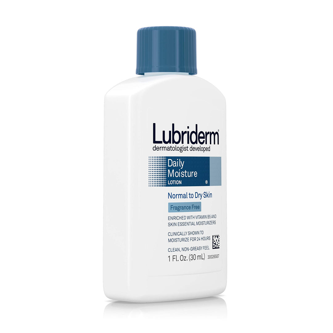Daily Moisture Hydrating Unscented Body Lotion with Vitamin B5 for Normal to Dry Skin, Non-Greasy and Fragrance-Free Lotion. 1 fl. oz
