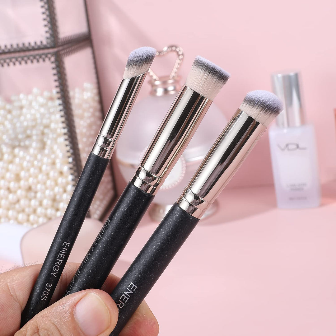 Concealer Brush Set Professional Angle Under Eye Concealer Brushes Flat Top Perfect For Eye Concealer Foundation Blending Liquid Cream or Flawless Powder Cosmetics Buffing Stippling
