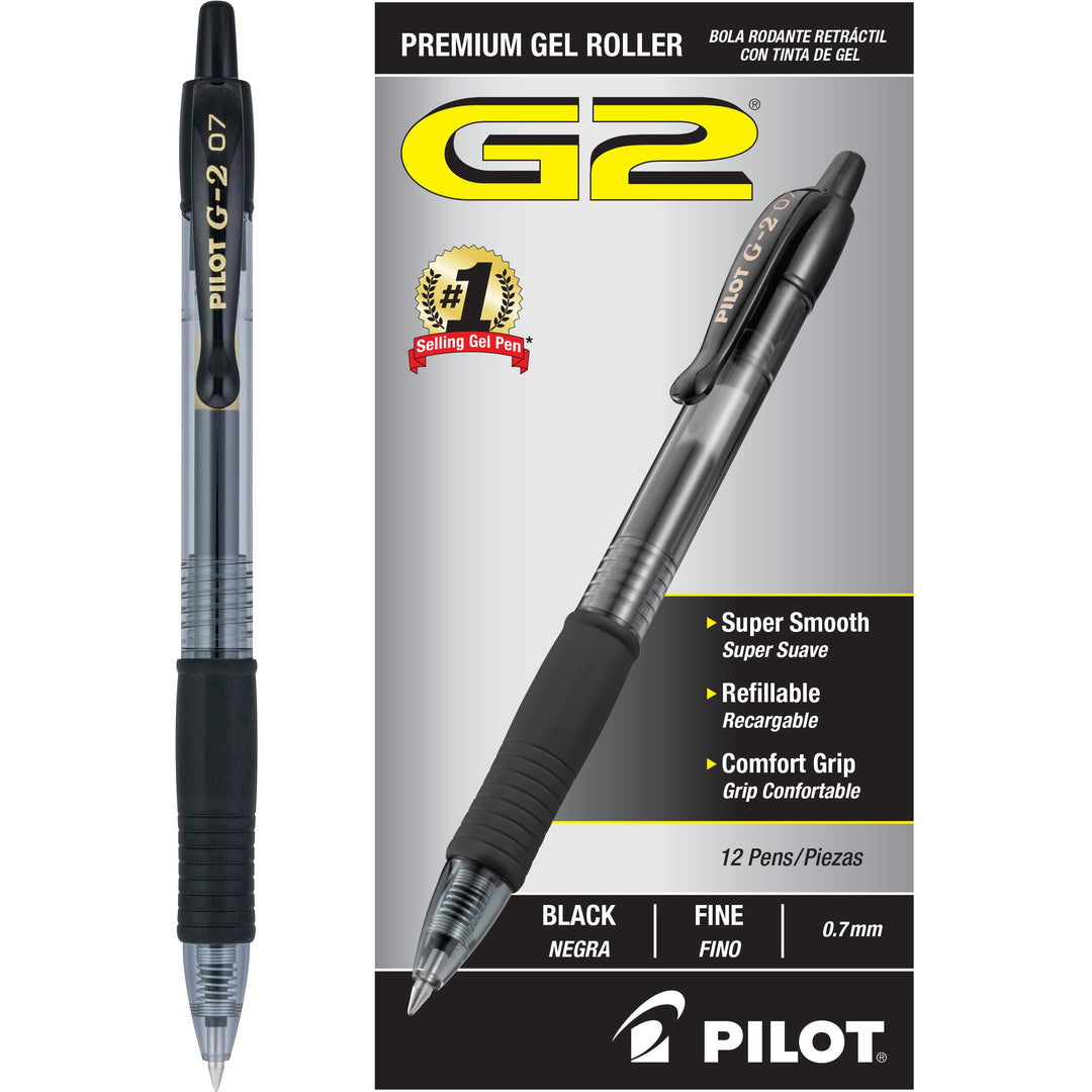 , G2 Premium Gel Roller Pens, Fine Point 0.7 mm, Black, Pack of 12 (Dozen Box)