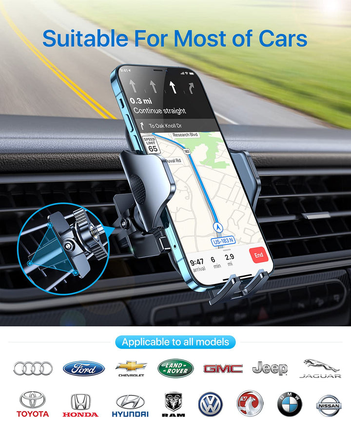 2024 Upgraded Car Phone Holder Mount for Vent, Military Sturdy Metal Clip Air Vent Phone Holder for Your Car Easy Used Cell Phone Car Mount for iPhone 16 15 14 13 12 Pro Max Samsung S24 S23