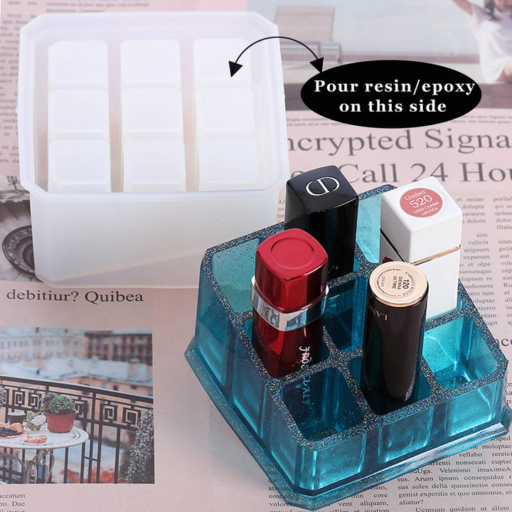 Box Resin Molds, Silicone Jewelry Box Molds with 9-Slot Epoxy Resin Molds, Round Trinket Box Molds for Making Resin Box