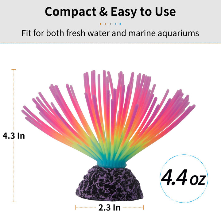 Aquarium Imitative Rainbow Sea Urchin Ball Artificial Silicone Ornament with Glowing Effect for Fish Tank Landscape Decoration