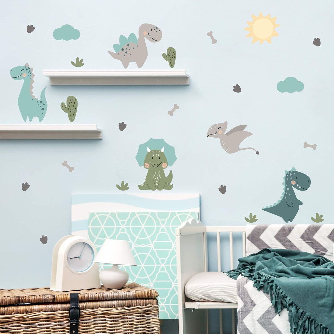 Dinosaurs Wall Decals Jurassic Dinos 24pcs for Kids Bedroom - Rooms and Stickers
