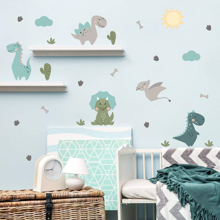 Dinosaurs Wall Decals Jurassic Dinos 24pcs for Kids Bedroom - Rooms and Stickers