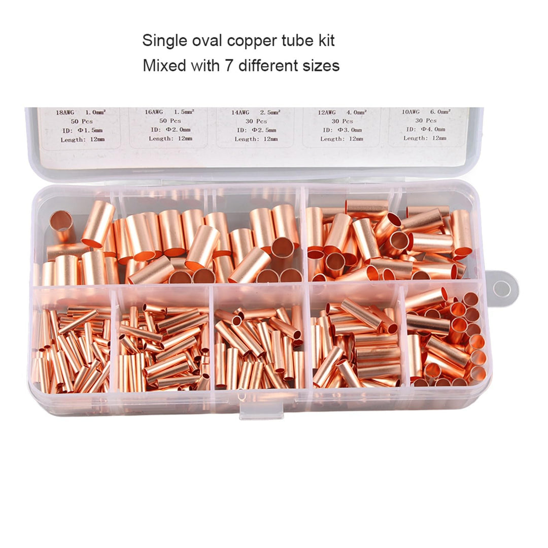 250Pcs Straight Copper Coupling Fittings, 7 Values Dia 1.5mm 2mm 2.5mm 3mm 4mm 5mm 6mm/ 12mm Long Metric Cable Crimp Terminal, Refrigerator A/C Tube Connector