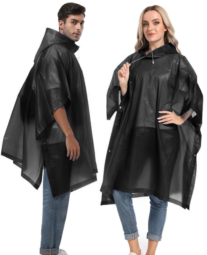 Unisex Reusable Rain Ponchos 2 Packs for Adults Waterproof - Emergency Rain Coat for Theme Park, Hiking, Camping or Traveling,Black
