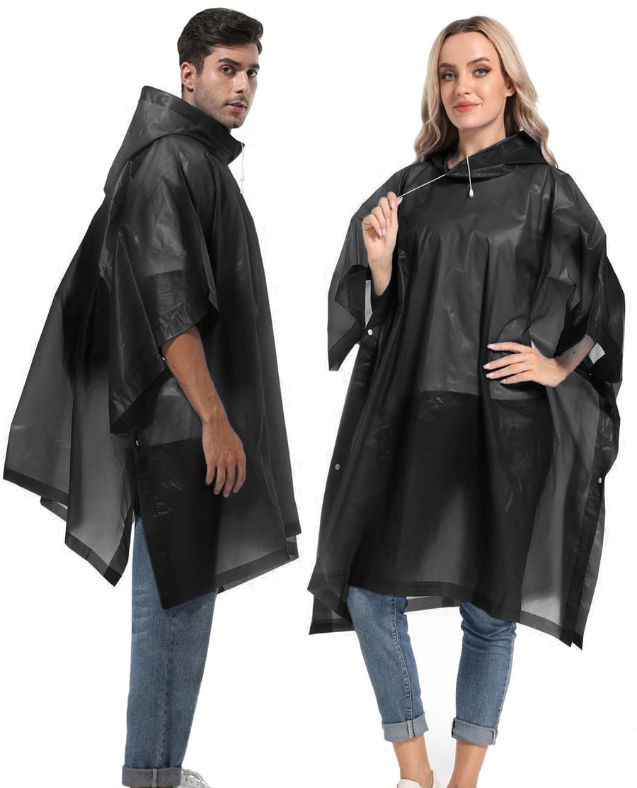 Unisex Reusable Rain Ponchos 2 Packs for Adults Waterproof - Emergency Rain Coat for Theme Park, Hiking, Camping or Traveling,Black