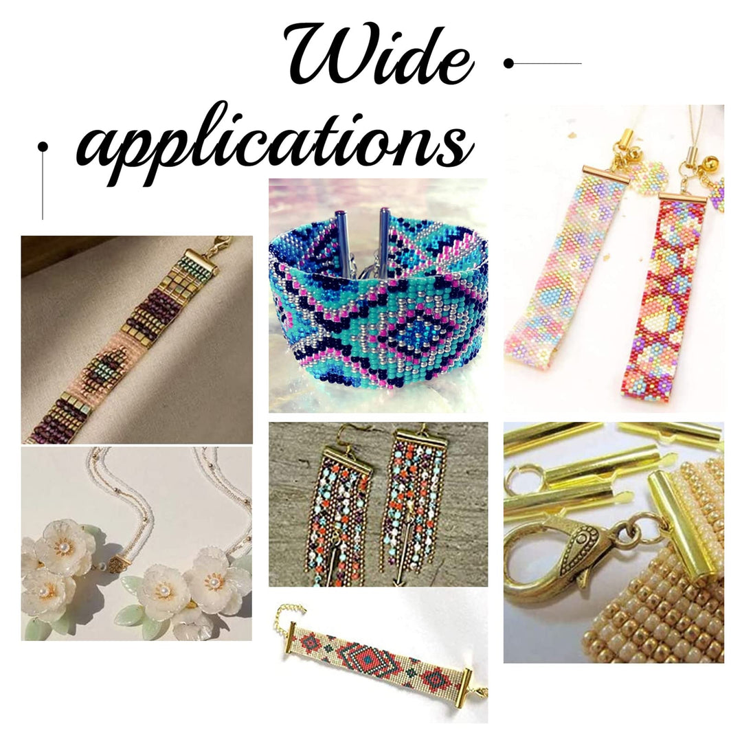 10 Styles Slide On End Clasp, 100pcs Jewelry Tube End Bar Slider End Caps Brass Tubes Clasp Crimp Terminators for Seed Beads Waist Beads Multi-Strand Necklace Bracelet Making