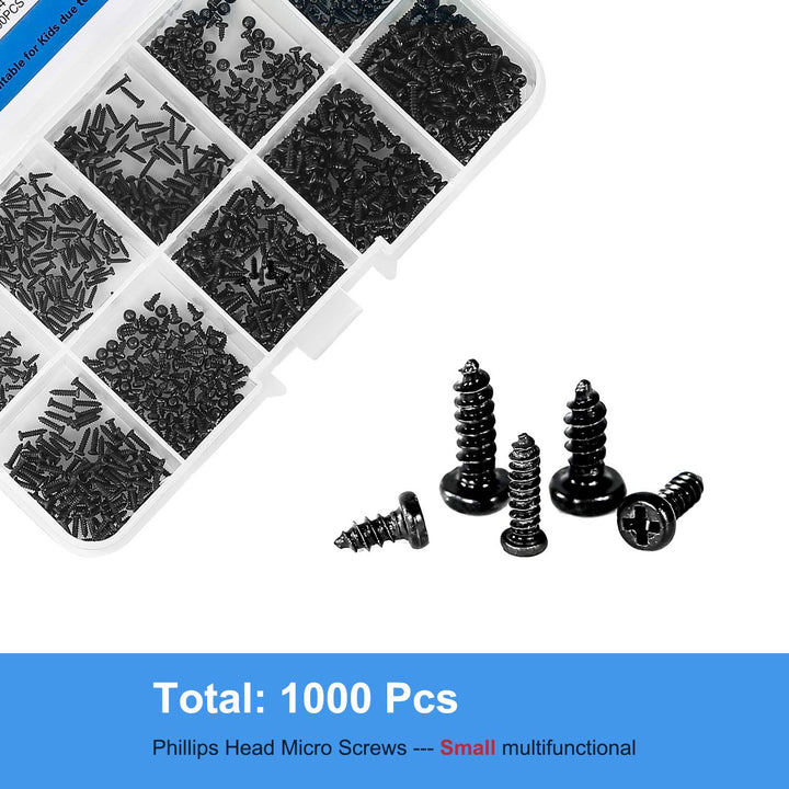 10 Kinds Small Multi-Purpose M1 M1.2 M1.4 M1.7 Phillips Head Micro Screws Self-Tapping Electronic Screws Assortment Kit Pack of 1000