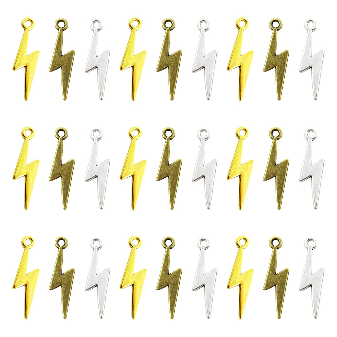 90PCS Alloy Lightning Bolt Charms Pendant Mini Flash Thunder Dangle Charms for Earring Necklace Bracelet Keychain Jewelry Craft Making (3 Color)