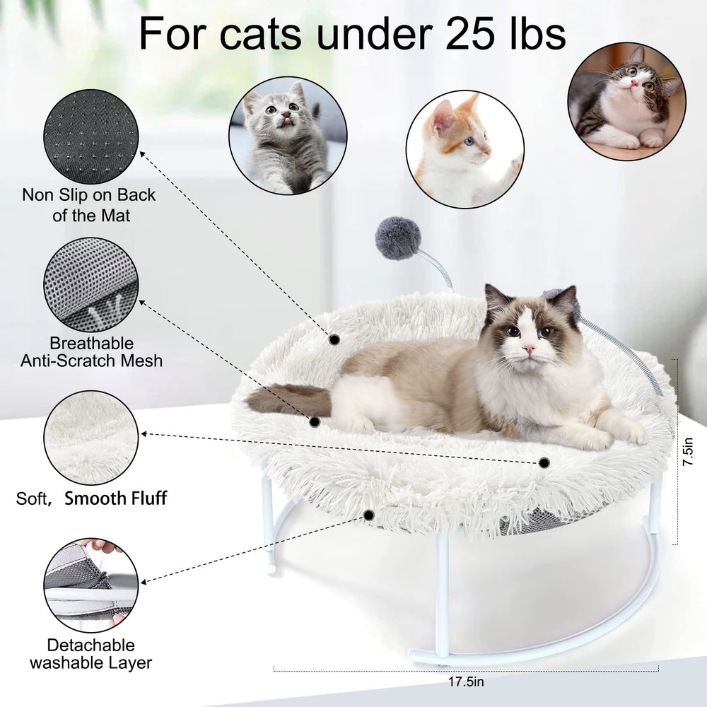 Cat Bed Pet Hammock Bed with a Plush Mat, Free-Standing Floor Hammock Elevated Cat Sleeping Bed, Detachable Breathable Easy Assembly Dog Bed Pet Hanging Bed Indoors Outdoors