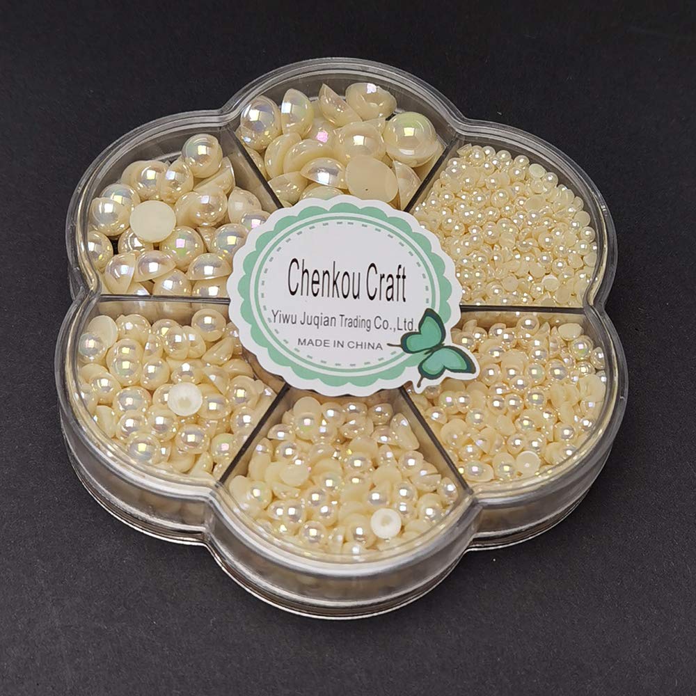 3000PCS 1 Box Ivory Round Flatback Half Pearls Bead Loose Beads Gem (Ivory Half Ball)