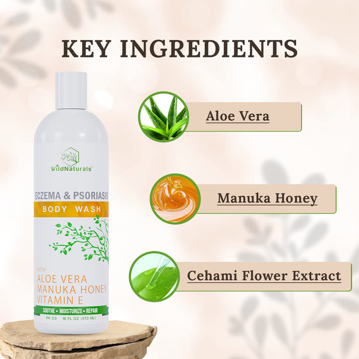 Organic Body Wash – Moisturizing & Exfoliating Wash for Sensitive, Dry, Itchy Skin – Hydrating Hypoallergenic Body Wash for Men & Women