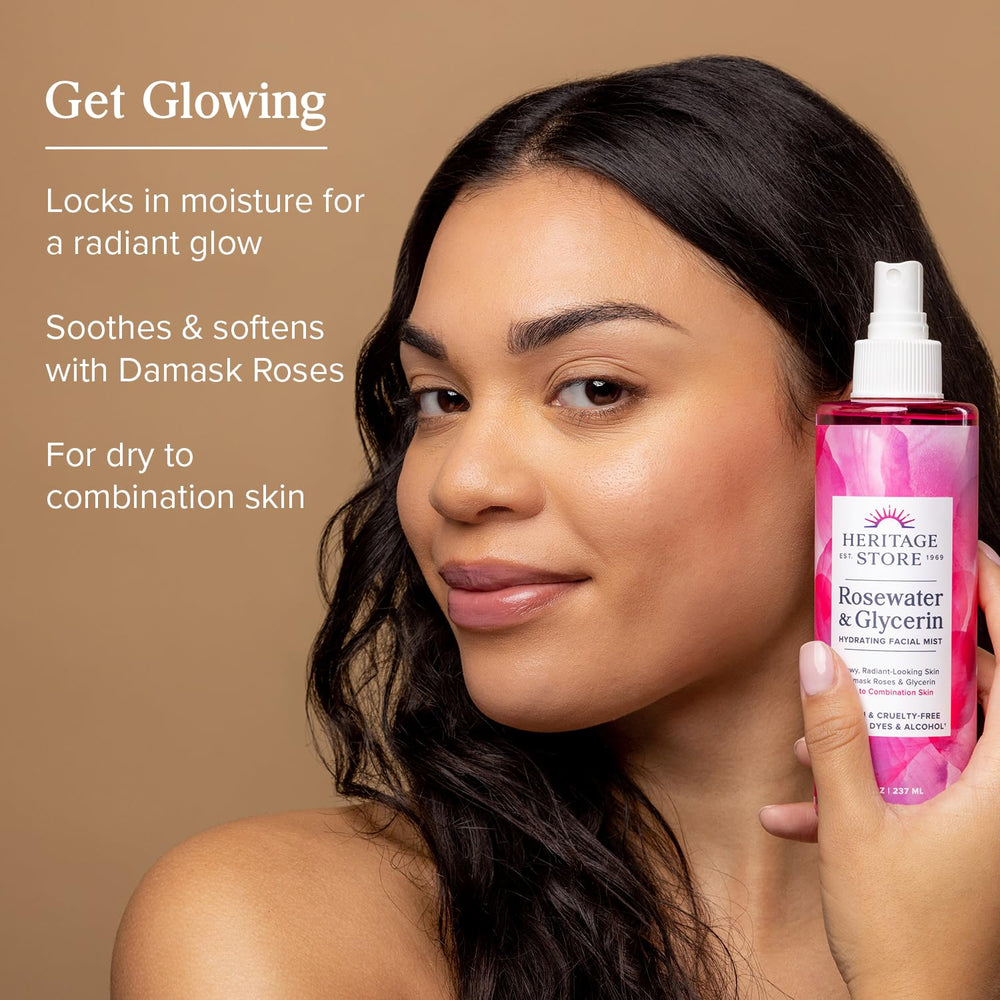 Rosewater & Glycerin Hydrating Facial Mist - Dry Combination Skin Care - Rose Water Spray w/ Vegetable Glycerine, Made Without Dyes or Alcohol, Hypoallergenic, Vegan, Cruelty Free, 4oz